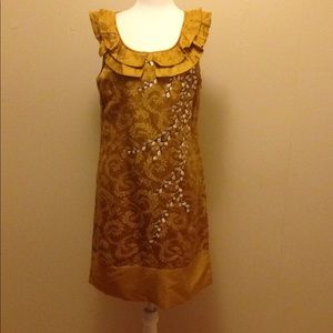 Floreat Anthropologie dress. Gold with embroidery